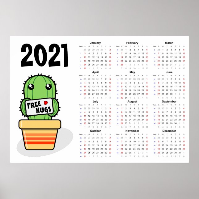 Kalendar 2021 Poster med gratis kramar - söndagsst (Framsidan)
