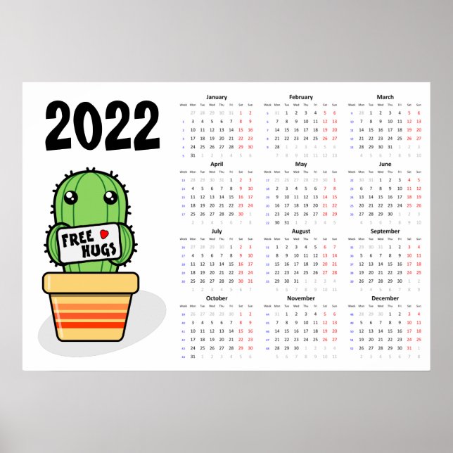 Kalendar 2022 Poster med gratis kramar - måndagsst (Framsidan)