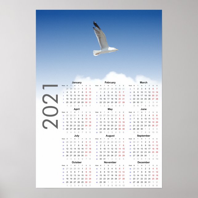 Kalendar Kalender 2021 Affisch - Måndag först (Framsidan)