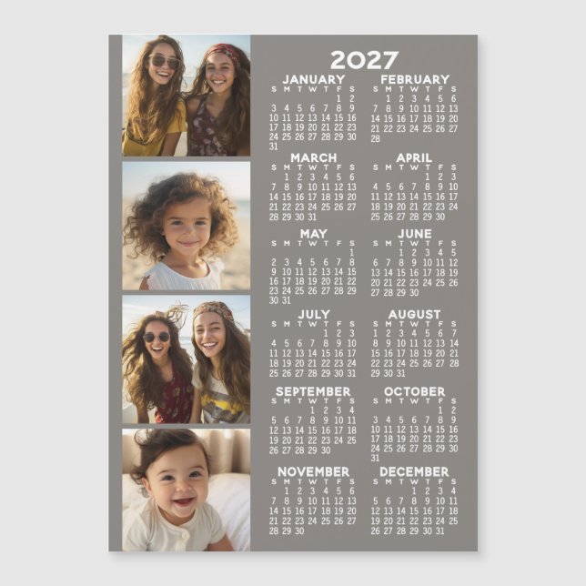 Kalendar med 4 Foto Collage Magnetisk Kort - Grå (Framsida)