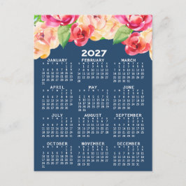 Kalendar med målade akvarellblommor vykort