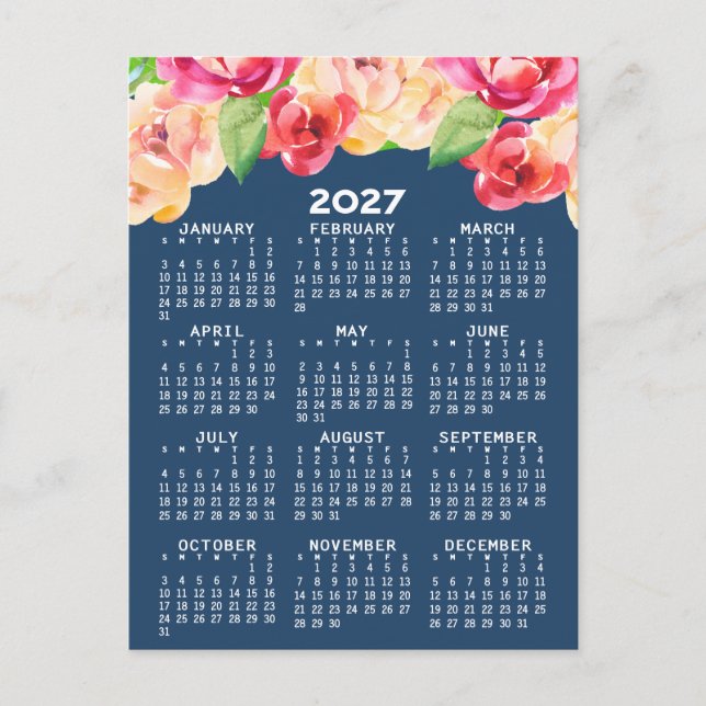 Kalendar med målade akvarellblommor vykort (Framsida)