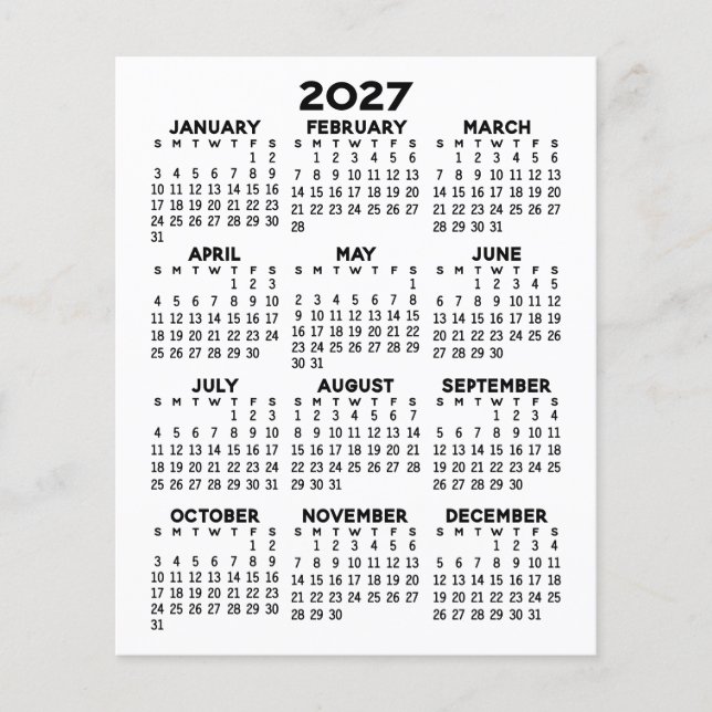 Kalendar Mini Helårsvy Platt Ark Papper (Framsida)