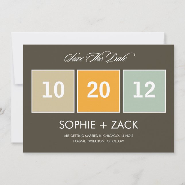 Kalendarer i presentbox med Save The Date-kort (gr Spara Datumet (Framsida)