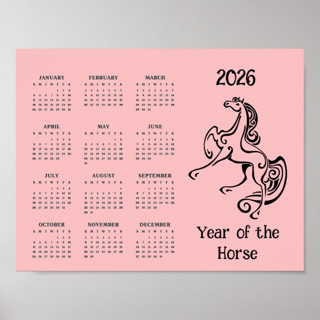 Kalendarposter för år 2026 - Hästens år Poster (Framsidan)