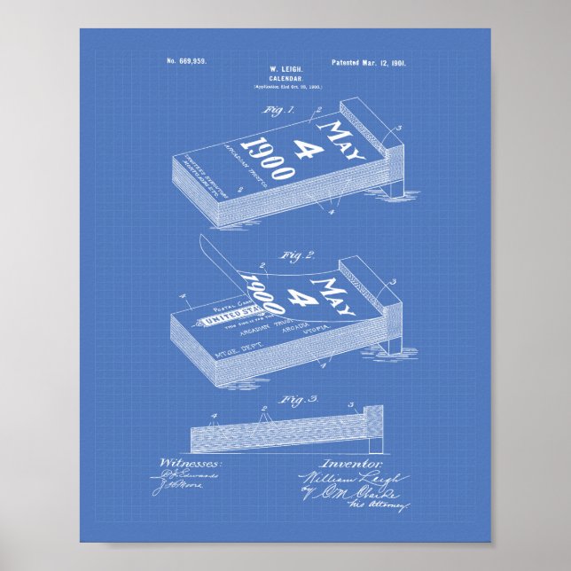 Kalender 1901 Patent Konst Blåtryck Poster (Framsidan)
