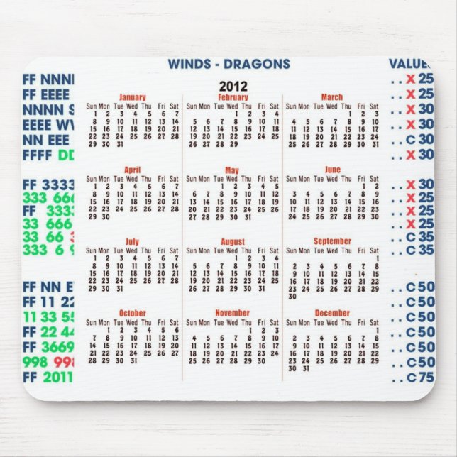 Kalender 2012 Mah-Jongg Musmatta (Framsidan)