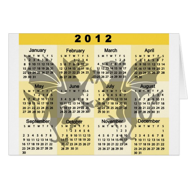 Kalender 2012 med det Gryphons trycket Hälsningskort (Framsidan Horizontal)