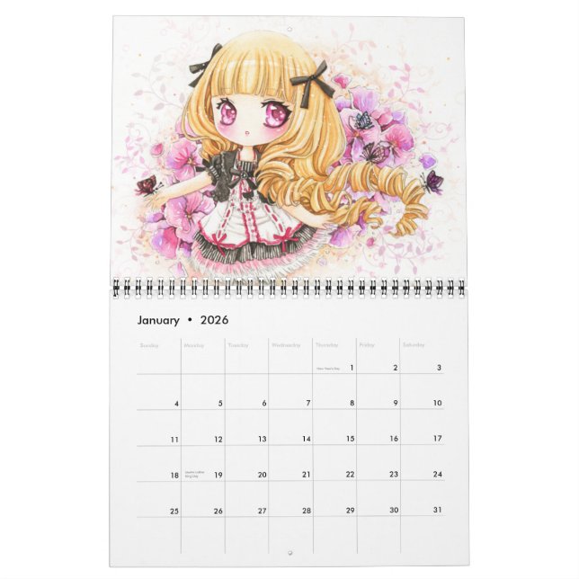 Kalender 2013 - Härlig animechibiillustration (Jan 2026)