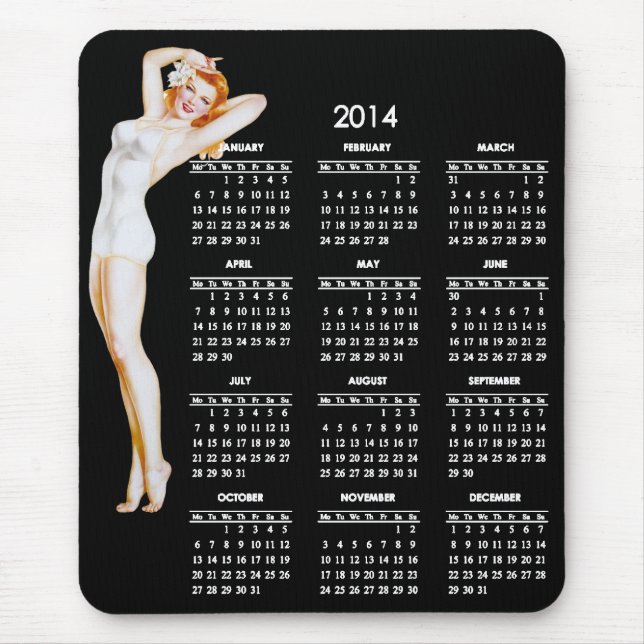 Kalender 2014 med vintageutvikningsflickan musmatta (Framsidan)