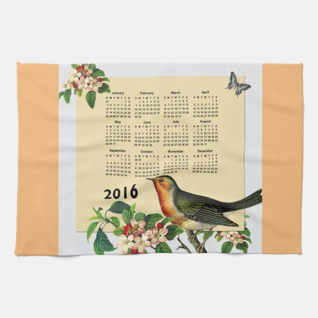 Kalender 2016 med fågelkökshandduken kökshandduk (Horisontell)