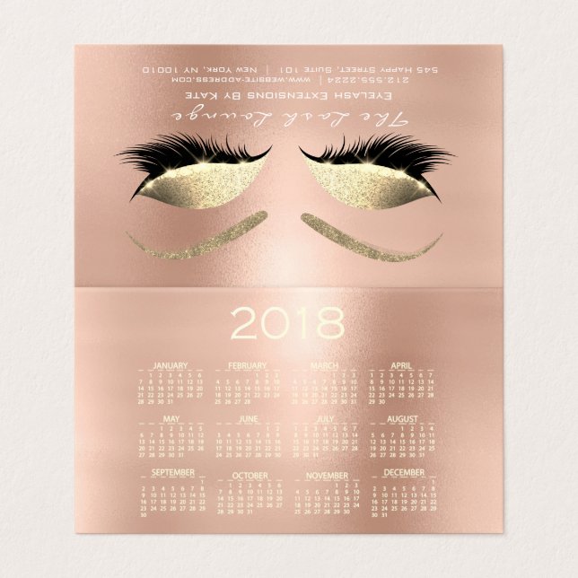 Kalender 2018 Beauty Studio Lash Rosa ros Ögon Visitkort (Utsida ovikt)