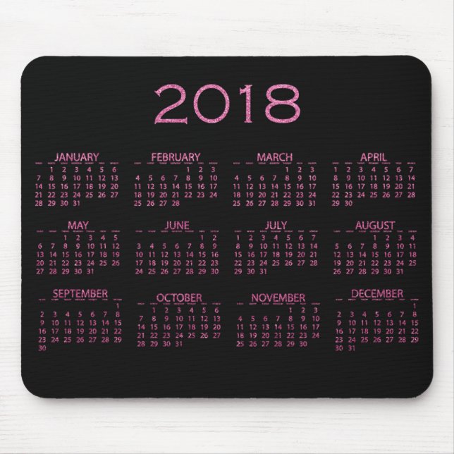 Kalender 2018 Black Vivid Rosa Glitter Musmatta (Framsidan)