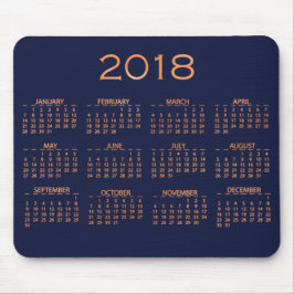 Kalender 2018 Metallisk blå marin koppar Ro Guld Musmatta