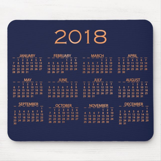 Kalender 2018 Metallisk blå marin koppar Ro Guld Musmatta (Framsidan)