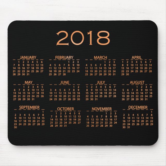 Kalender 2018 Metallisk svart koppar Ro Guld Musmatta (Framsidan)