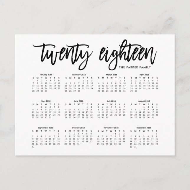 Kalender 2018 | Modern typografi Vykort (Framsida)