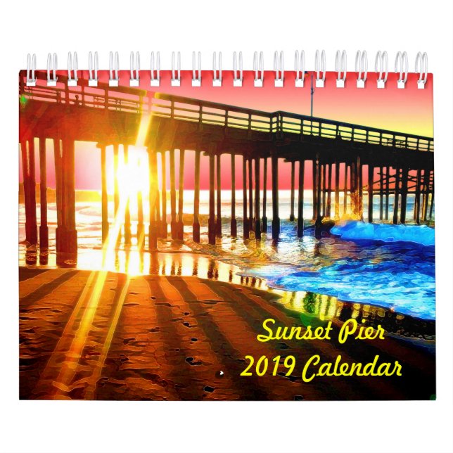 Kalender 2019 för solnedgångpirvägg (Omslag)