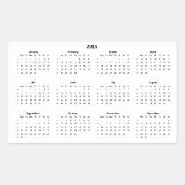 Kalender 2019 rektangulärt klistermärke