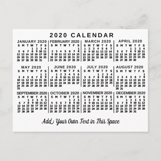 Kalender 2020 (se beskrivning för ny version) vykort (Framsida)