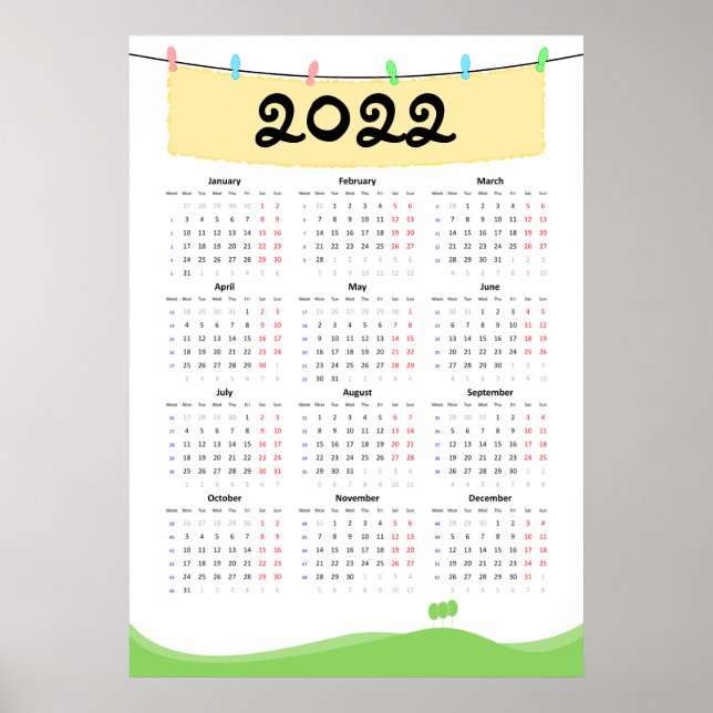Kalender 2022 Affisch - Måndag start (Framsidan)