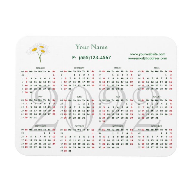 Kalender 2022 för affärsmagnet magnet (Horisontell)