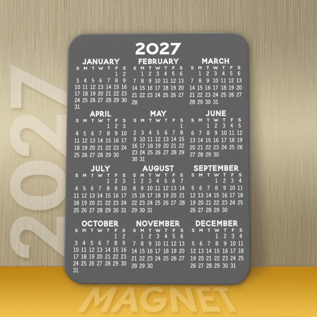 Kalender 2023 - Basic Grått Mini Calendar Magnet (Modern 2027 Calendar Magnet)