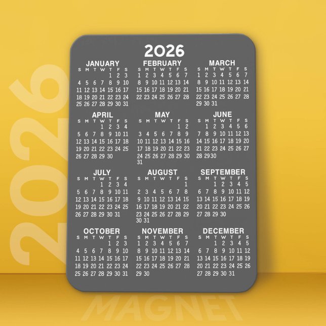 Kalender 2023 - Basic Grått Mini Calendar Magnet (2026 Calendar Magnet)
