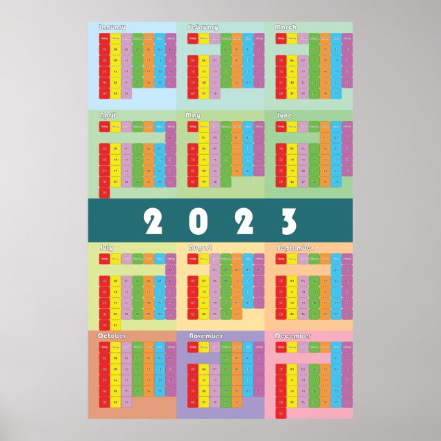 kalender 2023 färgdagar vecka månad poster (Framsidan)