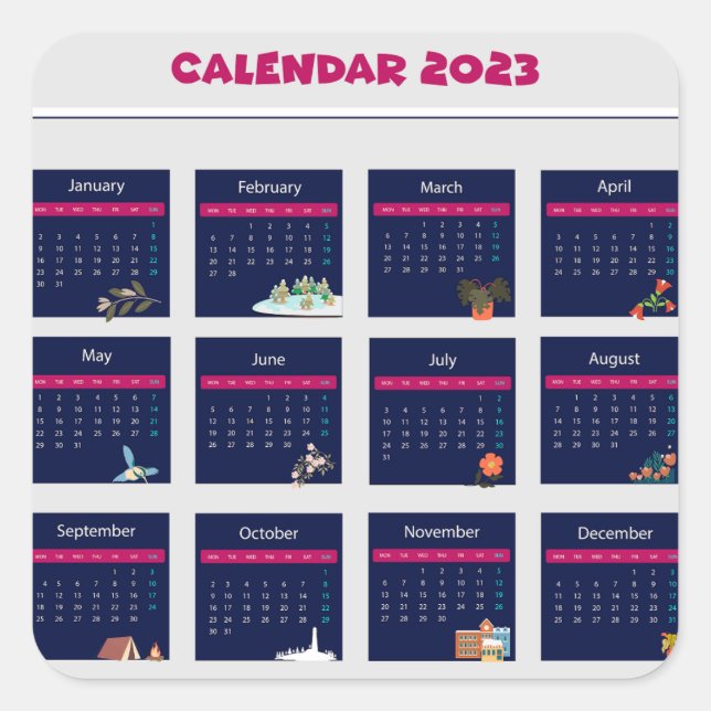 Kalender 2023 fyrkantigt klistermärke (Framsida)