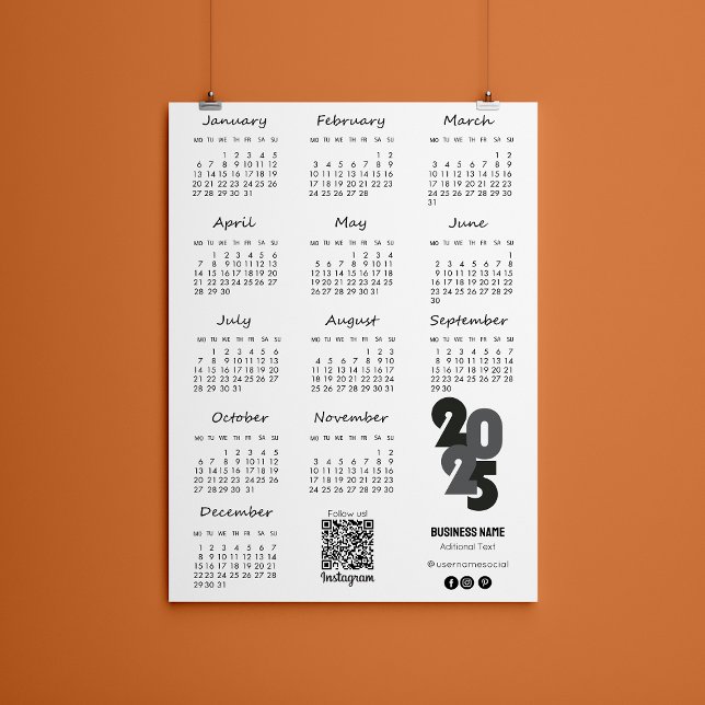 Kalender - 2025 års kalender - Basic Inbjudningar (2025 Year Calendar Basic Black And White Invitation)