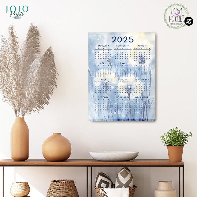 Kalender 2025 - Dandelions nedersta bakgrund Poster (Calendar 2025 Dandelion Flower Background Poster)