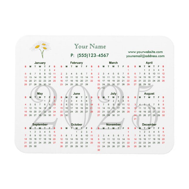 Kalender 2025 för affärsmagnet magnet (Horisontell)