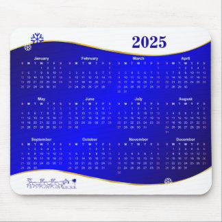 Kalender 2025 på blå vågbakgrundsmusmatta musmatta