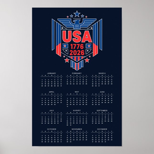 Kalender 2026 (1776-2026) USA Poster (Framsidan)