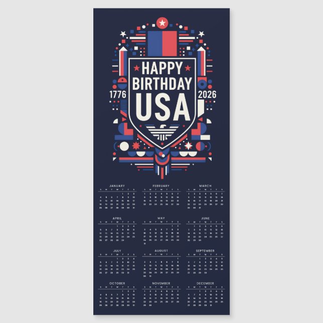 Kalender 2026 Grattis på födelsedagen USA 250 Magn (Framsida)