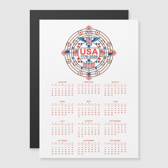 Kalender 2026 Grattis på födelsedagen USA 250 Magn (Fram/baksida)