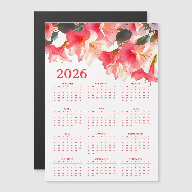 Kalender 2026 med blommor (Fram/baksida)