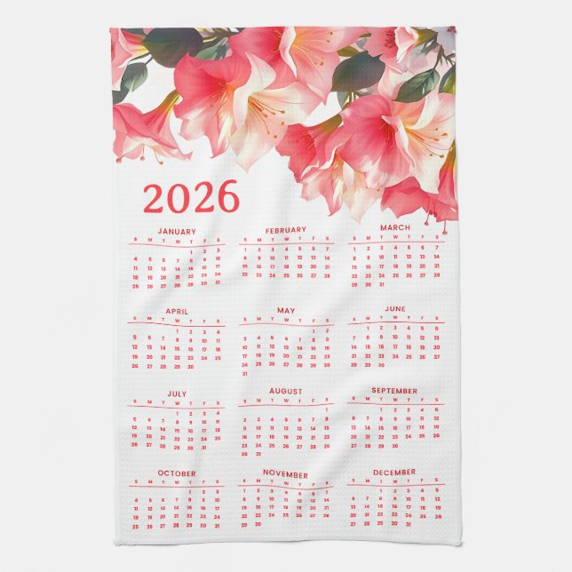 Kalender 2026 med blommor kökshandduk (Vertikal)