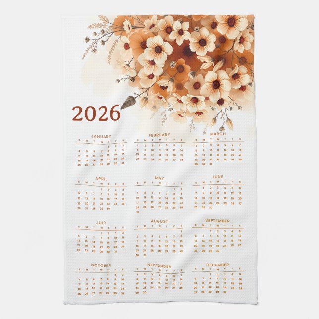 Kalender 2026 med blommor kökshandduk (Vertikal)