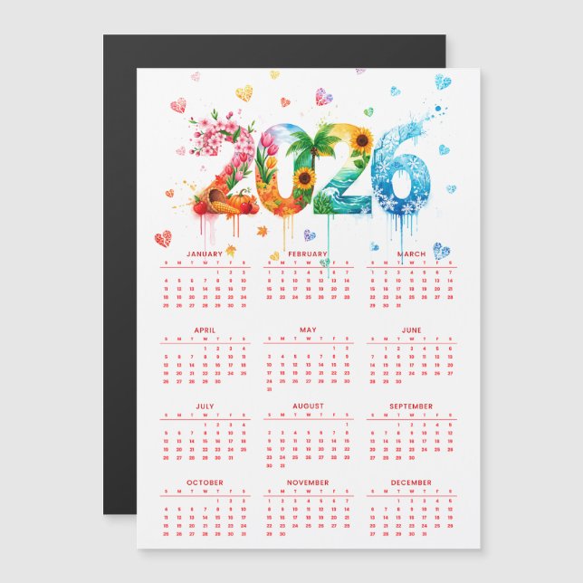 Kalender 2026 med fyra årstider (Fram/baksida)