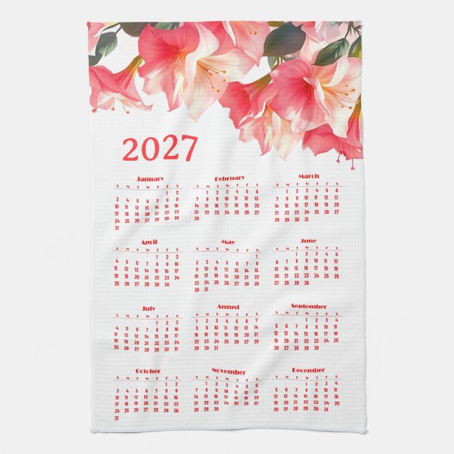 Kalender 2027 med blommor kökshandduk (Vertikal)
