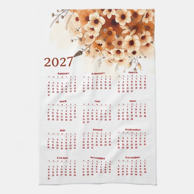 Kalender 2027 med blommor kökshandduk (Vertikal)