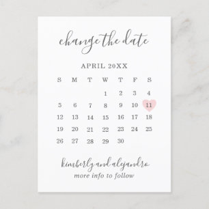 Kalender Ändra datum Rosa Hjärtat Cute Meddelande Vykort