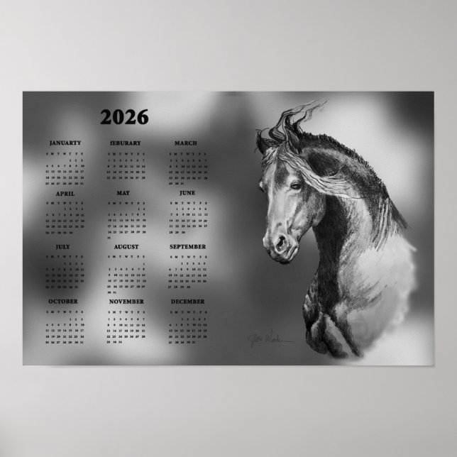 Kalender, Årlig Vacker Hingst Häst Affisch (Framsidan)