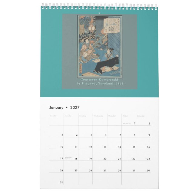 Kalender av antika japanska träkloss (Jan 2027)