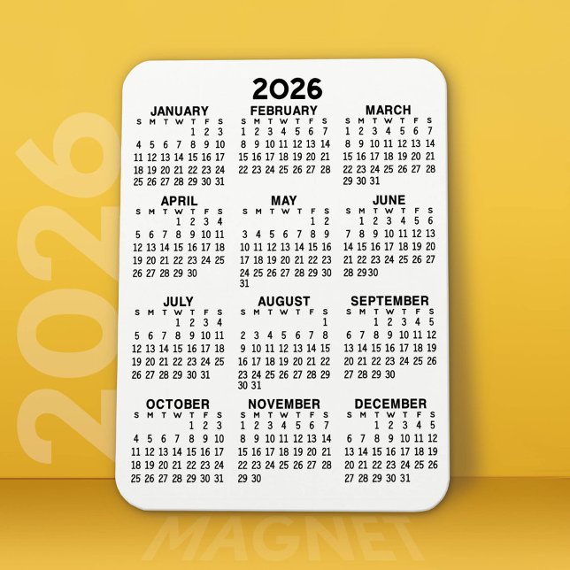 Kalender - Basic Minimal Black and White Magnet (2026 Calendar Magnet)