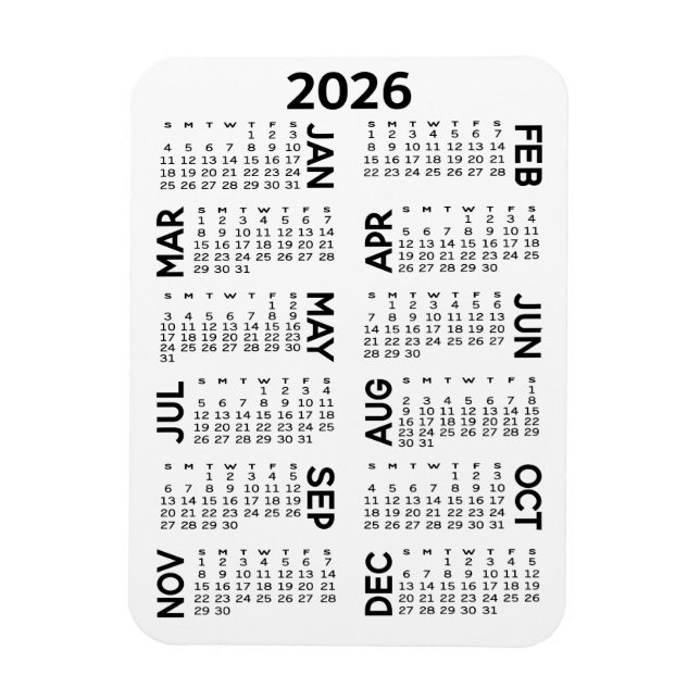 Kalender - Basic Minimal Black and White Magnet (Vertikal)