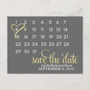 Kalender Bröllops Annonsering Postkort {gul} Meddelande Vykort