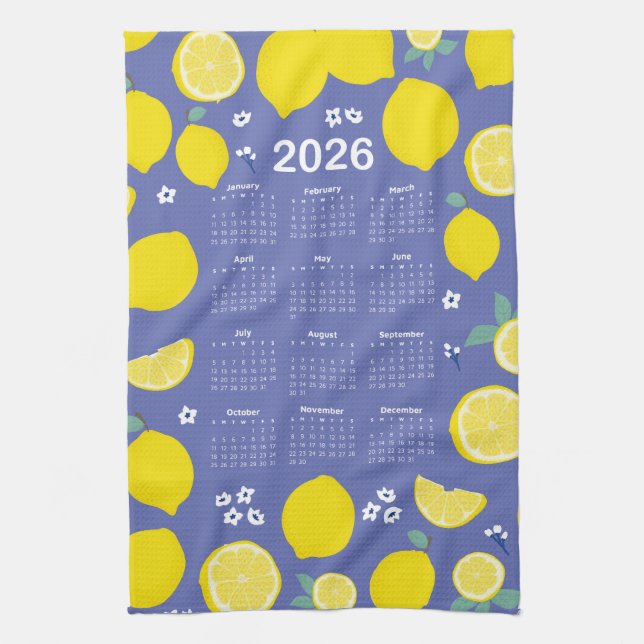 Kalender Citrus Lemon Mönster 2026 Kökshandduk (Vertikal)